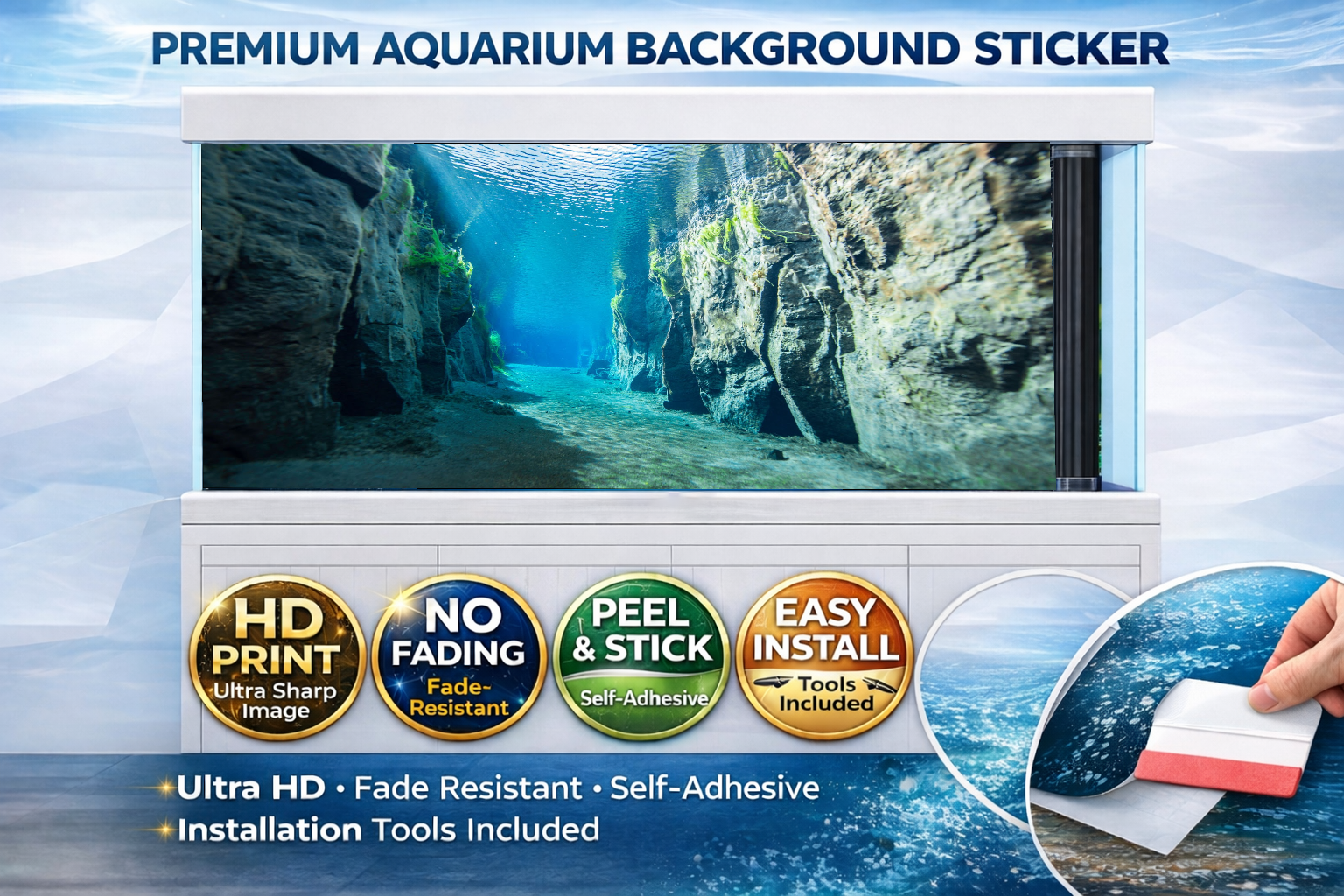 Aquarium Backround Trung3D Ultra HD Canyon decal fish tank wallpaper sticker with realistic canyon and aquatic scenery for fish tanks