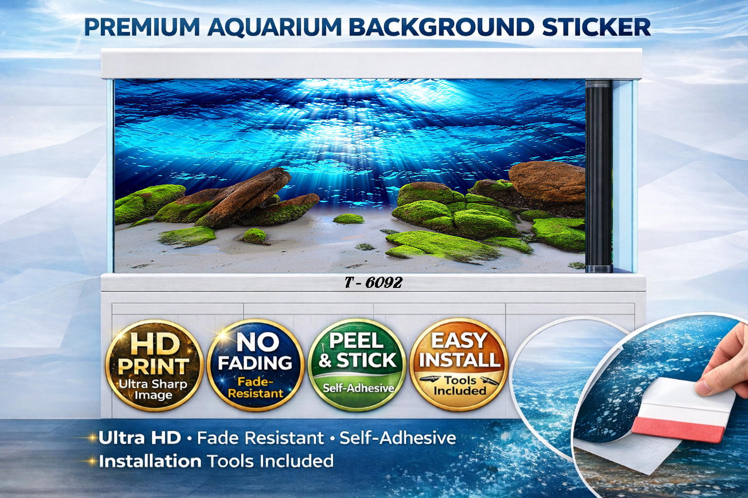 3D Aquarium Background Sticker – HD Sunbeam Underwater Aquascape Wallpaper - Aquarium Backround Trung3D
