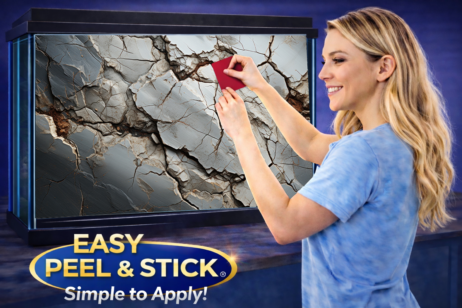 3D white marble aquarium background decal with cracked stone design, perfect for enhancing aquatic environments.