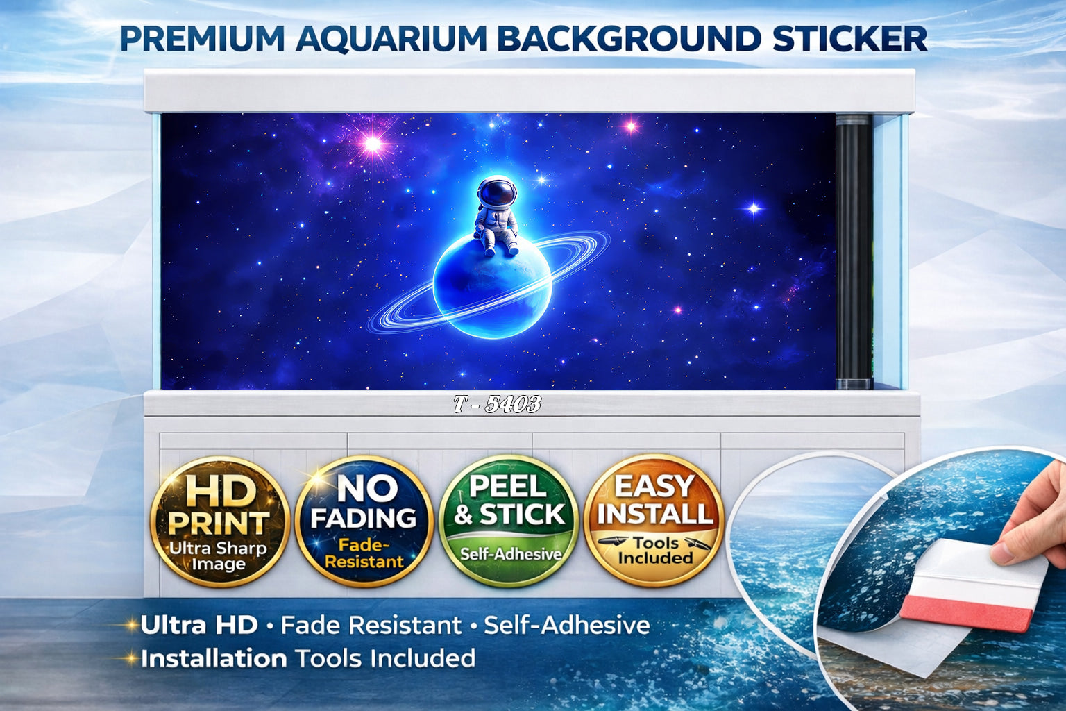Premium Aquarium Background Sticker – Astronaut on Blue Planet Galaxy - Aquarium Backround Trung3D