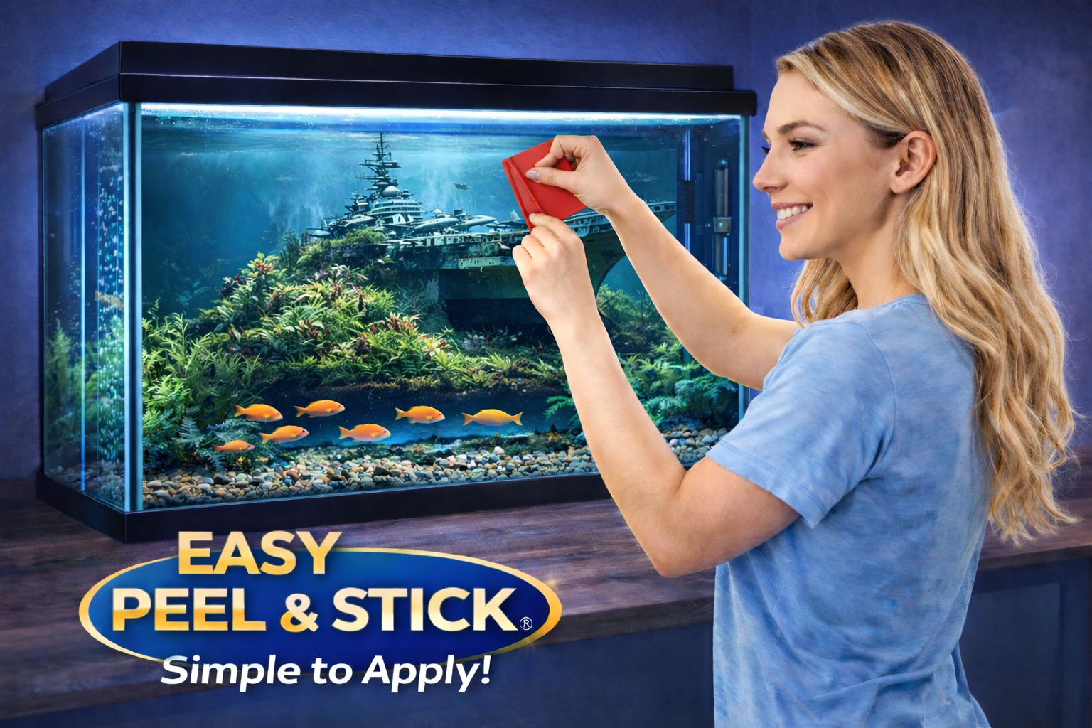 Premium Aquarium Background Sticker – Underwater Aircraft Carrier Scene - Aquarium Backround Trung3D