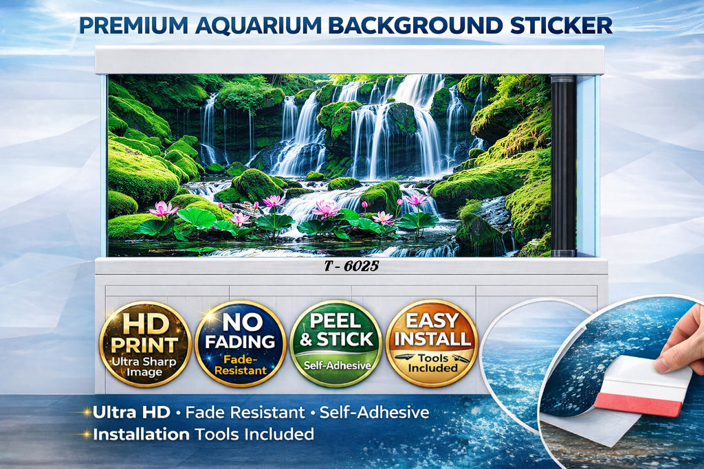3D Aquarium Background Sticker – HD Waterfall Lotus Aquascape Wallpaper - Aquarium Backround Trung3D