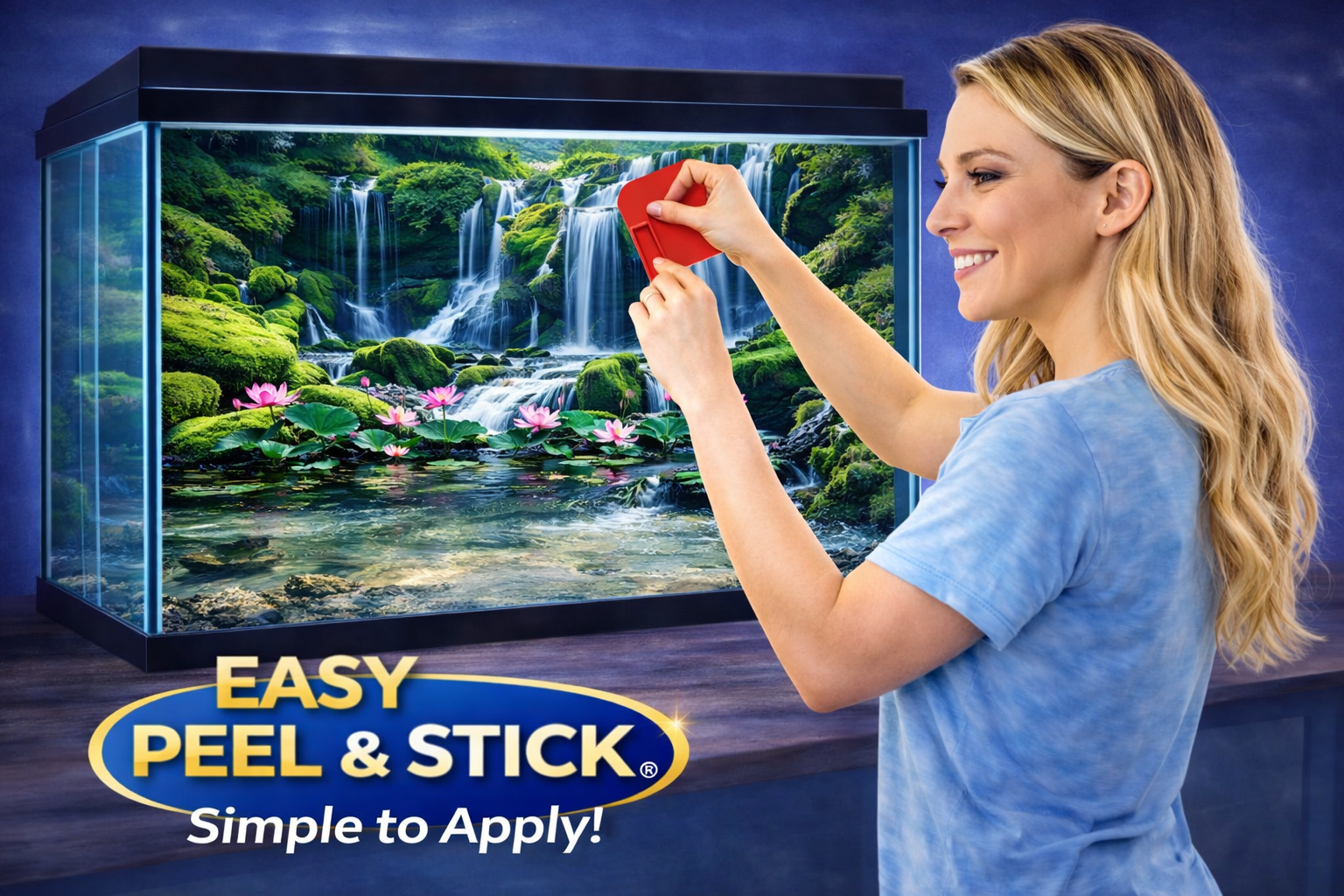 3D Aquarium Background Sticker – HD Waterfall Lotus Aquascape Wallpaper - Aquarium Backround Trung3D