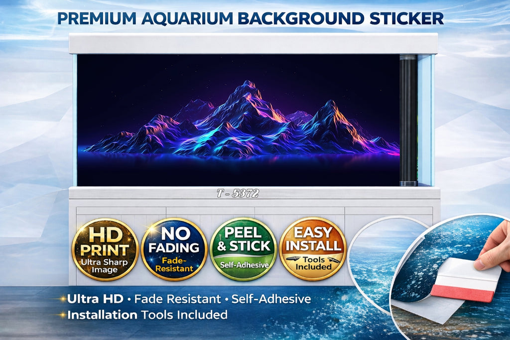 Premium Aquarium Background Sticker – Neon Mountain Landscape 3D - Aquarium Backround Trung3D