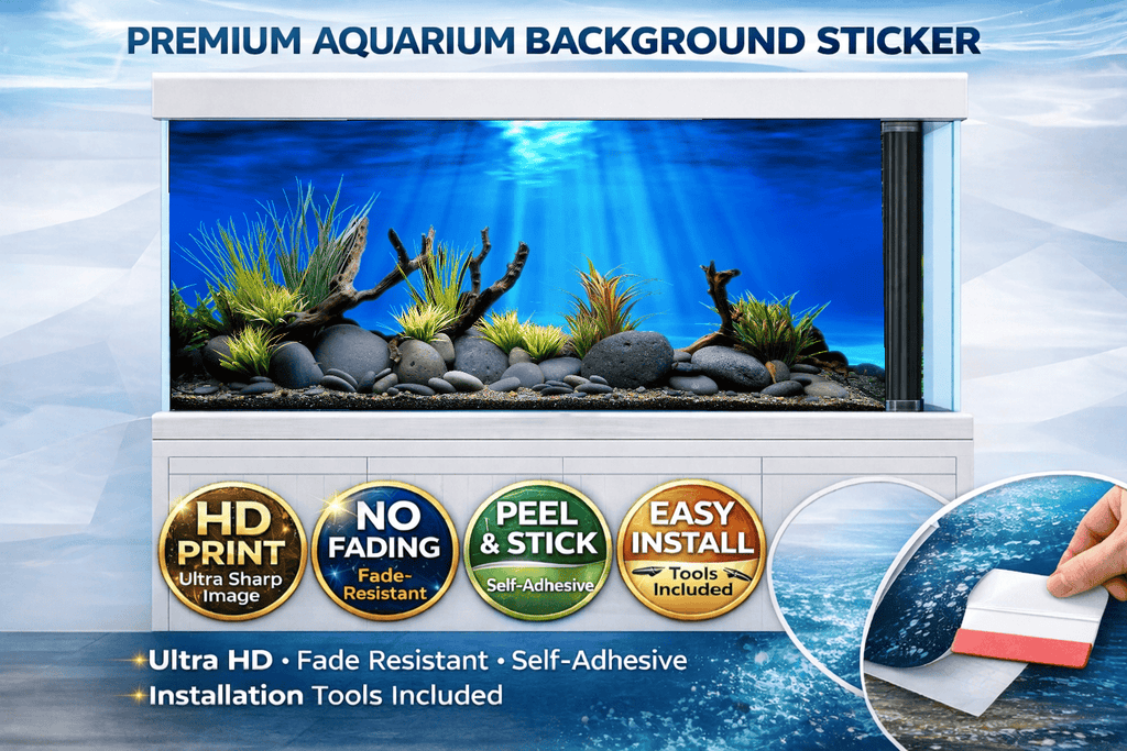 Blue underwater plant and fish tank background decal by Aquarium Background Trung3D for aquascape stone garden aquariums.