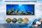 Blue underwater plant and fish tank background decal by Aquarium Background Trung3D for aquascape stone garden aquariums.