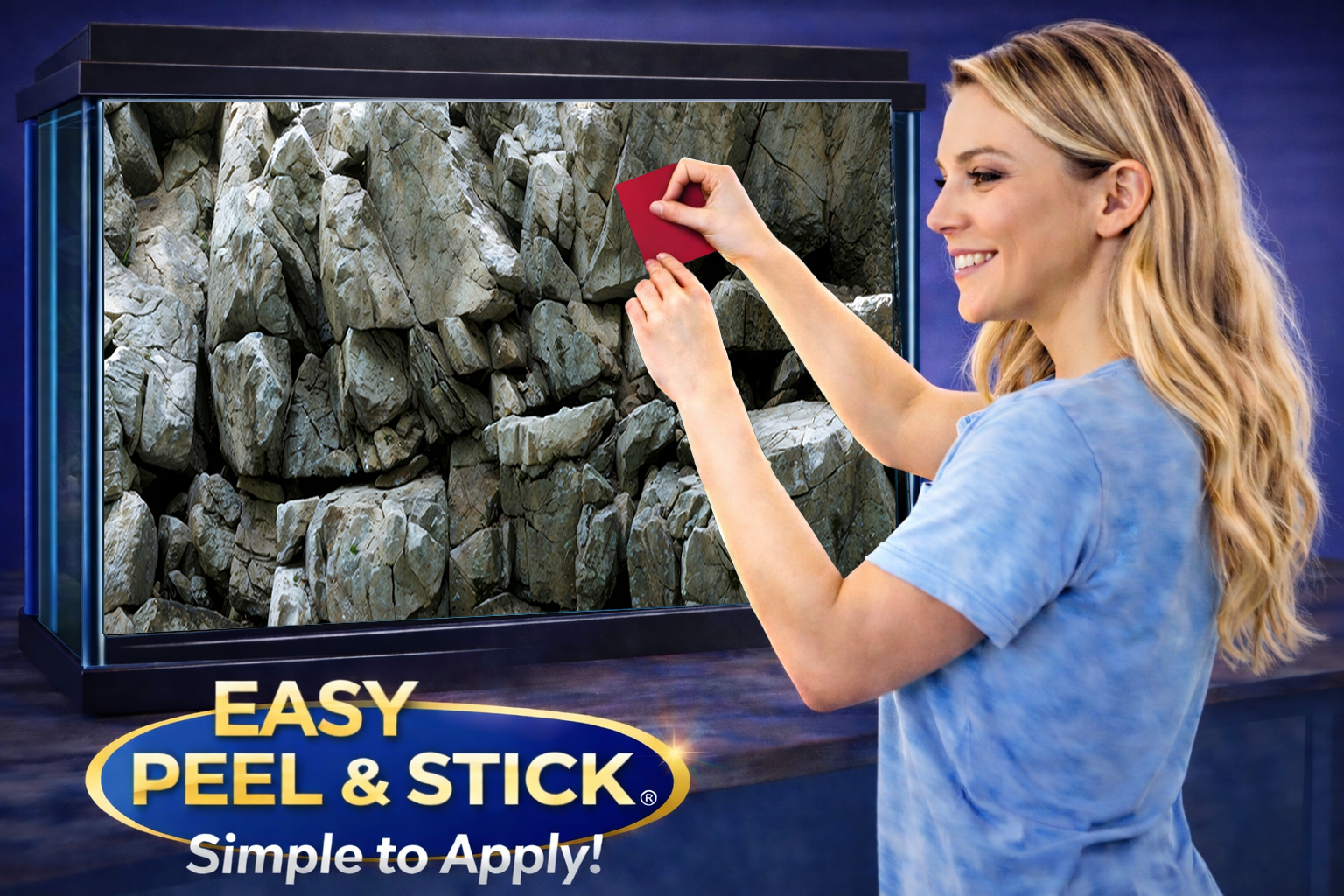 Realistic 3D stone wall aquarium background decal by Aquarium Background Trung3D, featuring textured rock design.