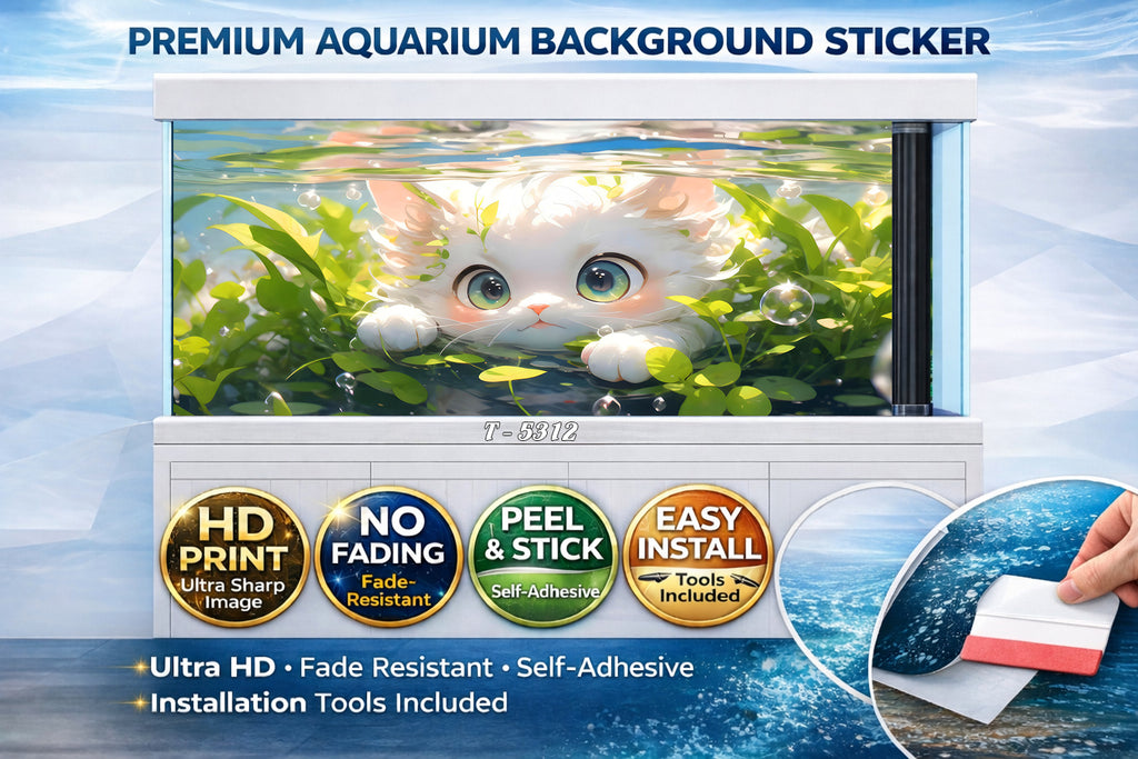 Cute Cat Aquarium Background Sticker – 3D Underwater Kitten Tank Poster - Aquarium Backround Trung3D