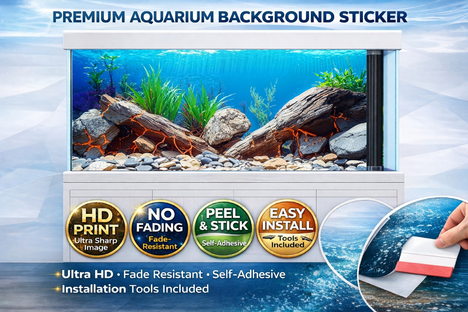 3D Lava Stone aquarium background decal by Aquarium Background Trung3D, showcasing vibrant colors and realistic texture.
