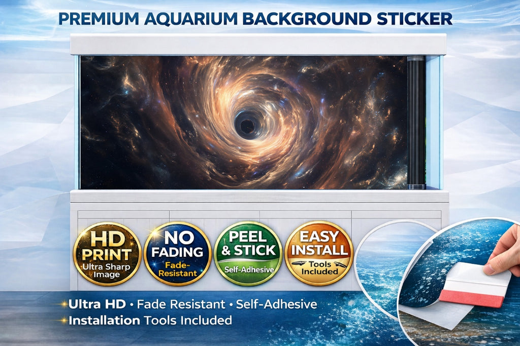 Galaxy Black Hole aquarium background decal by Aquarium Background Trung3D, featuring a vibrant HD space-themed fish tank wallpaper.