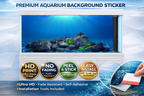 Deep blue aquarium background decal by Aquarium Backround Trung3D featuring underwater rocks and fish for realistic fish tank decor.