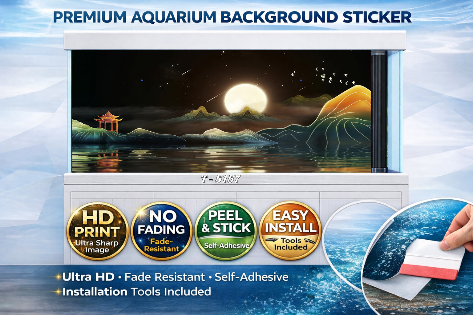 Fish Tank Background Sticker Landscape Moon Peel & Stick Aquarium Decal - Aquarium Backround Trung3D