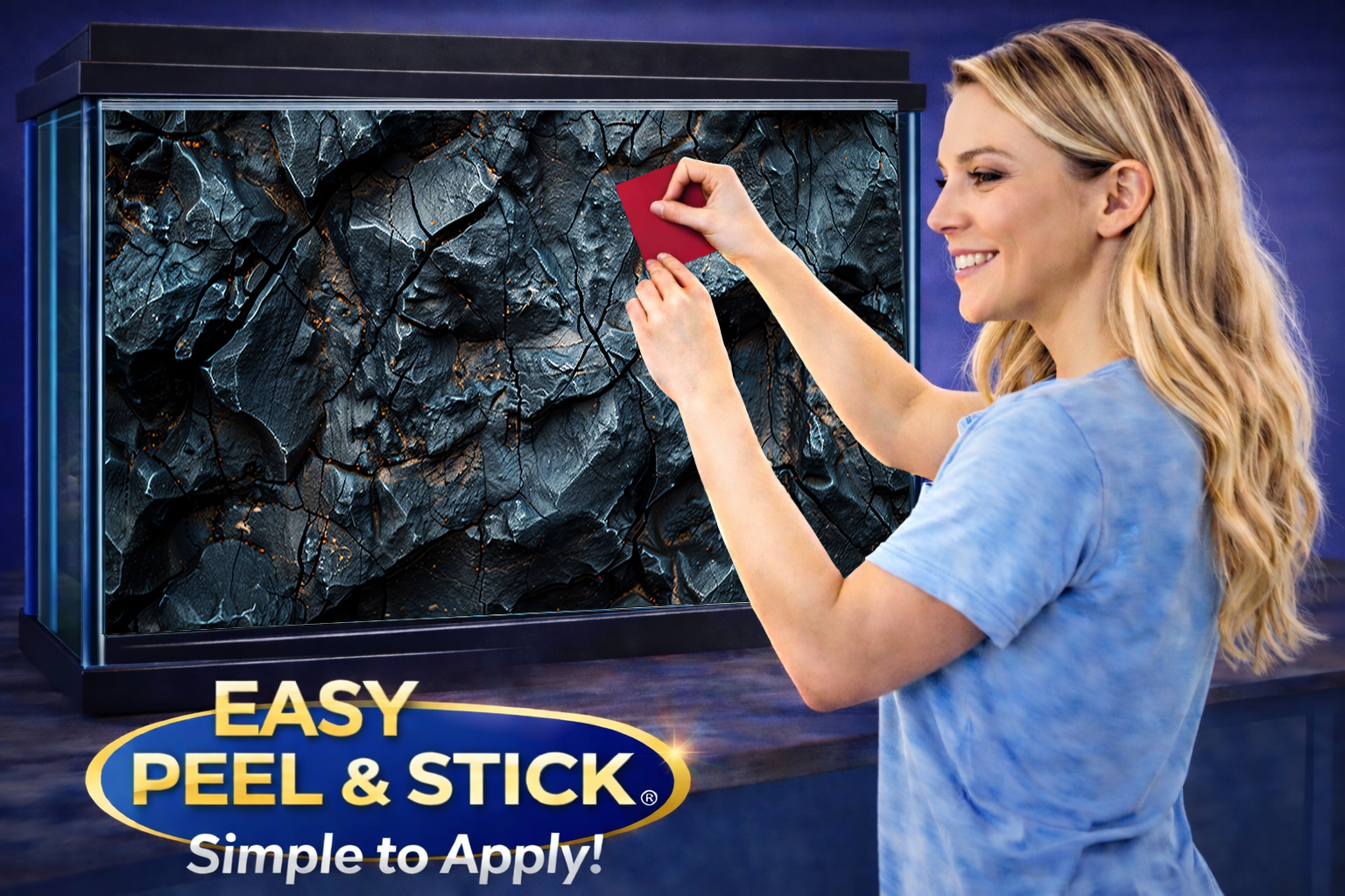 3D cracked rock aquarium background decal in dark stone design, ideal for fish tanks by Aquarium Background Trung3D.