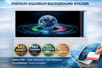 Futuristic Earth aquarium background decal with neon fish tank scenery, designed for ultra HD neon fish tank backdrop wallpaper.