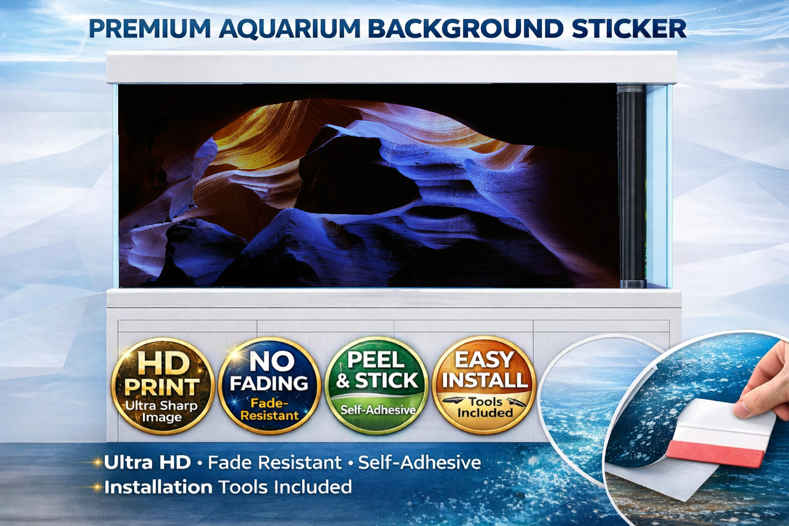 Mystic Canyon Cave aquarium background decal by Aquarium Backround Trung3D, featuring 3D fish tank backdrop with cave scenery.