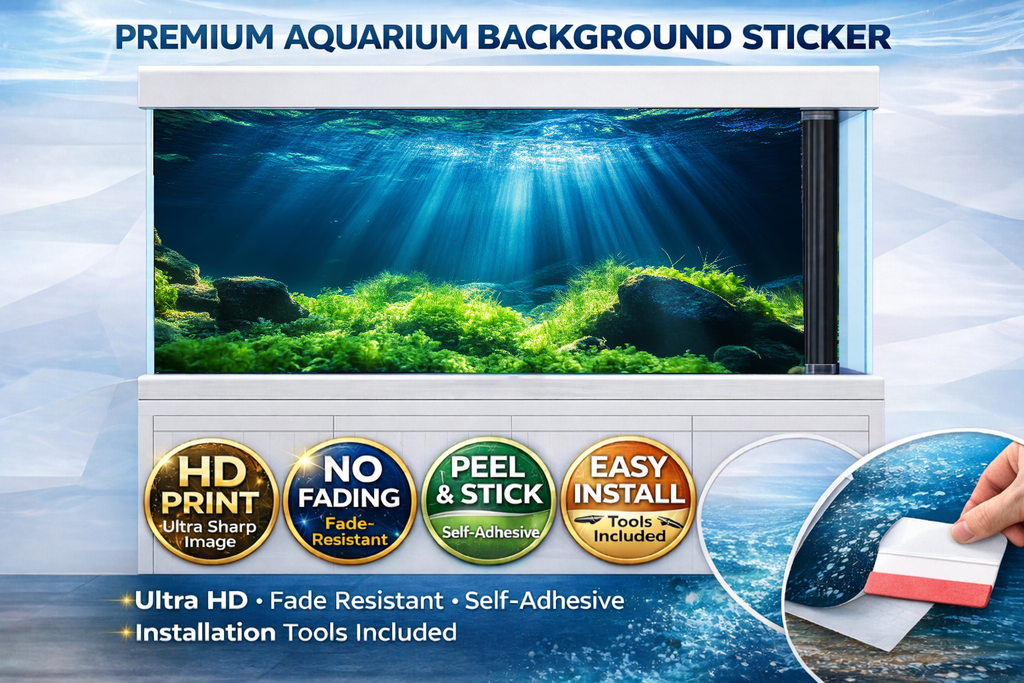 Sunbeam Aquascape Aquarium Background Sticker decal featuring a 3D fish tank backdrop with vibrant aquatic scenery.