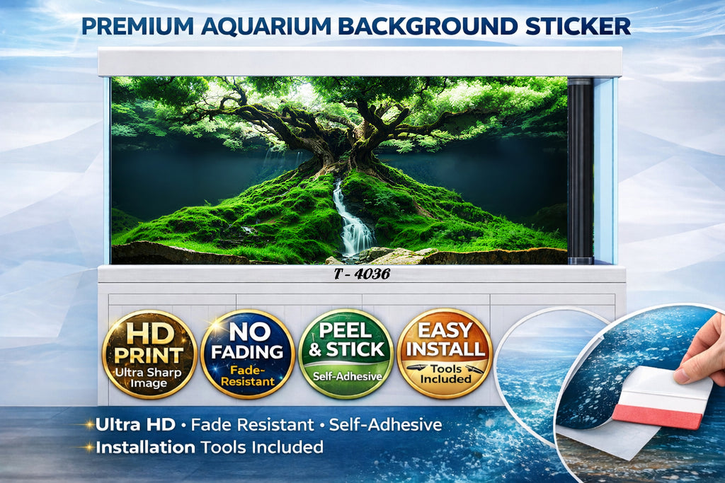 Sacred Tree Waterfall Aquarium Background – 3D HD Fish Tank Decor - Aquarium Backround Trung3D