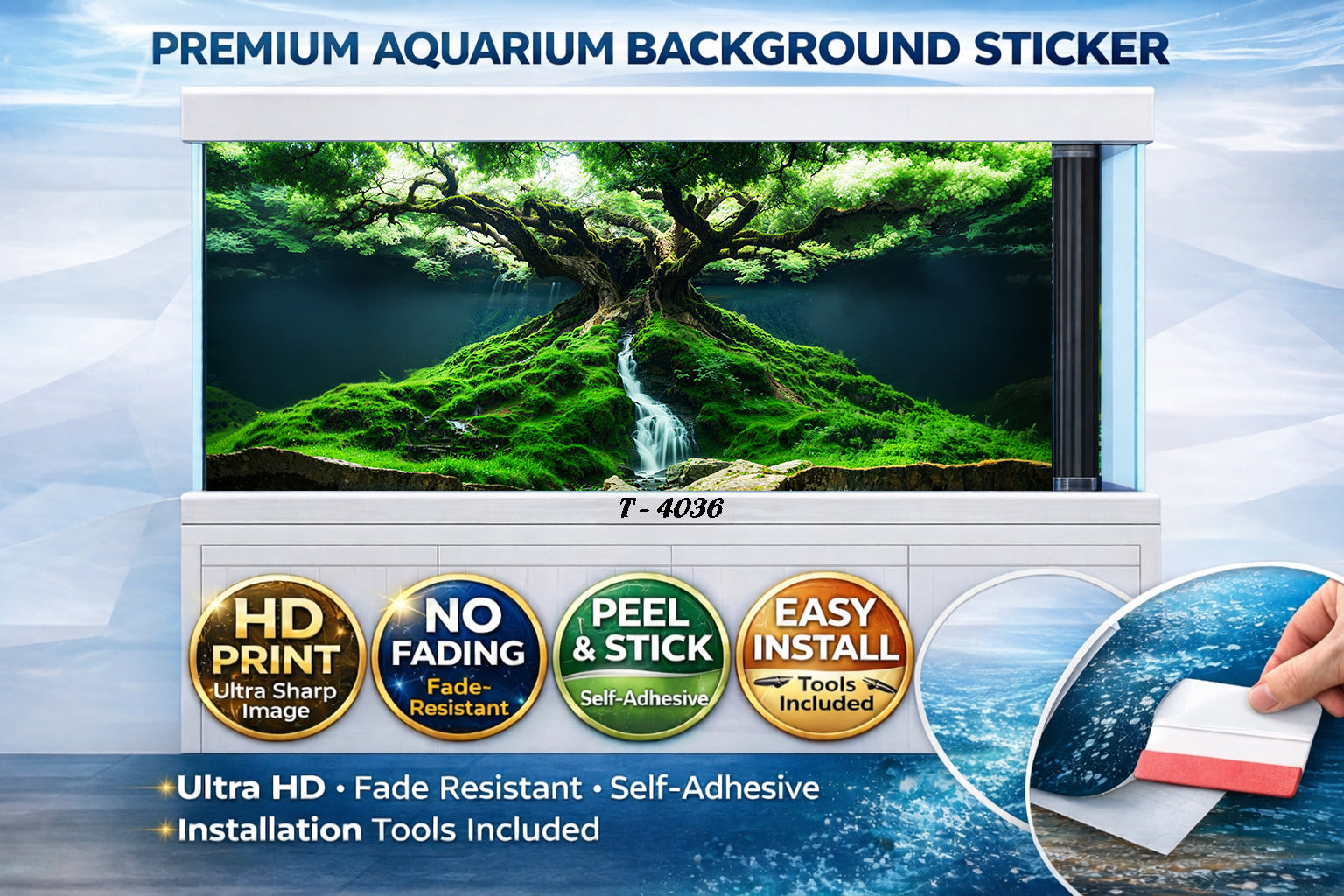 Sacred Tree Waterfall Aquarium Background – 3D HD Fish Tank Decor - Aquarium Backround Trung3D