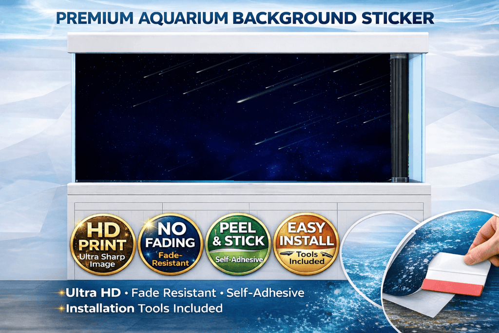 Falling Stars Fish Tank Background decal by Aquarium Backround Trung3D featuring a space-themed starry sky for aquariums.