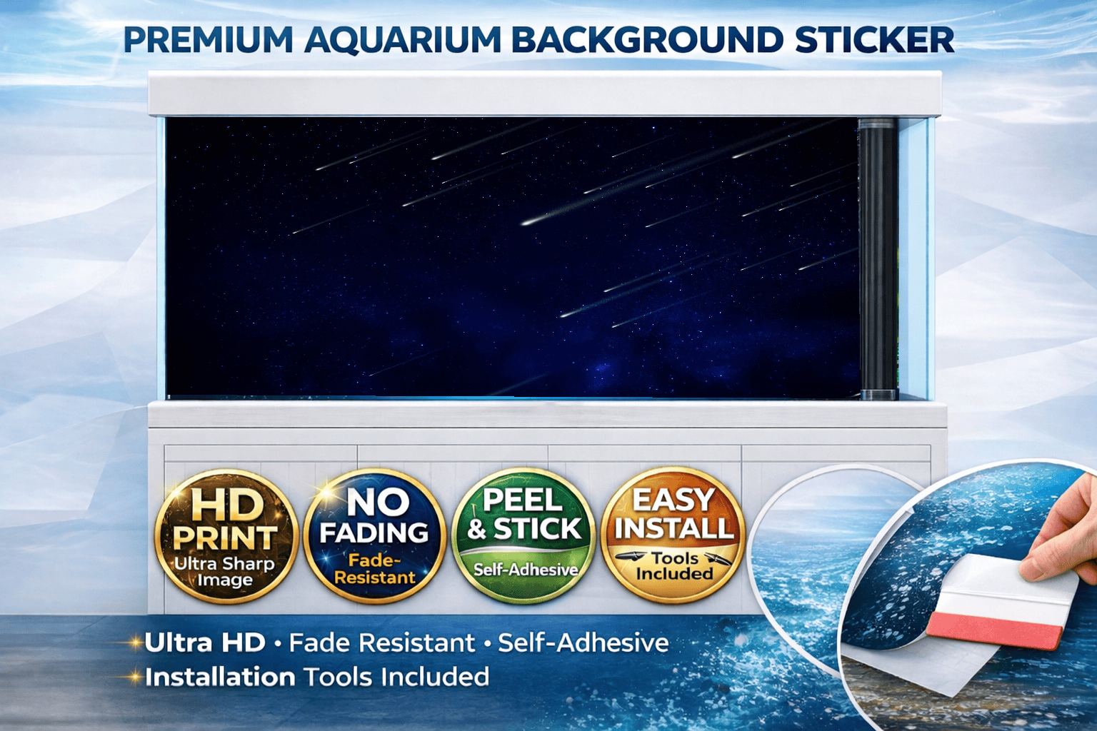 Falling Stars Fish Tank Background decal by Aquarium Backround Trung3D featuring a space-themed starry sky for aquariums.
