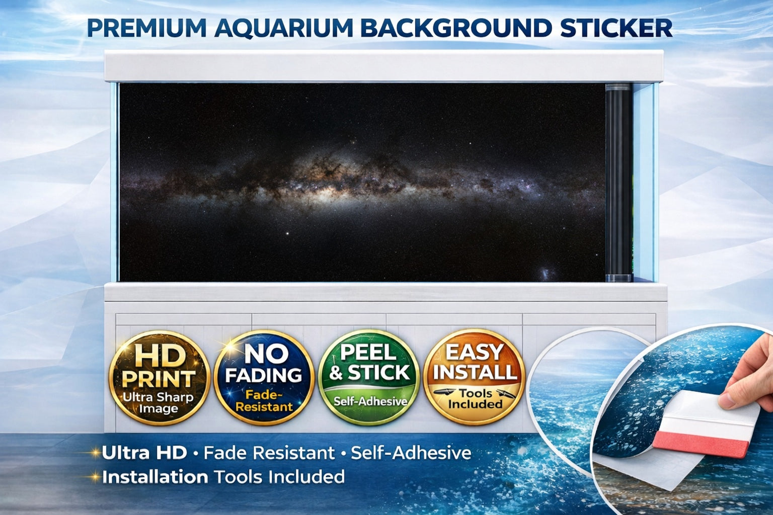 HD Milky Way aquarium background decal by Aquarium Backround Trung3D featuring a galaxy scene for fish tanks.