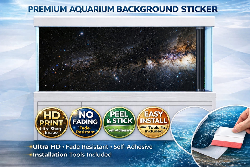 HD Galaxy fish tank backdrop decal featuring Milky Way design for aquarium backgrounds by Aquarium Backround Trung3D.