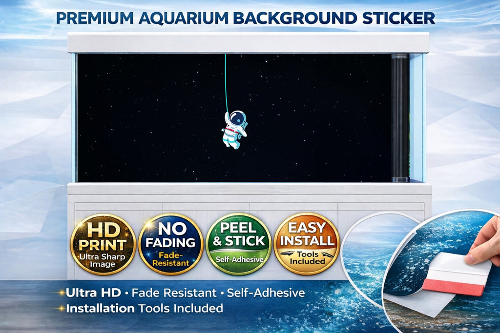 Cute astronaut aquarium background decal featuring space galaxy design for fish tanks, by Aquarium Background Trung3D.