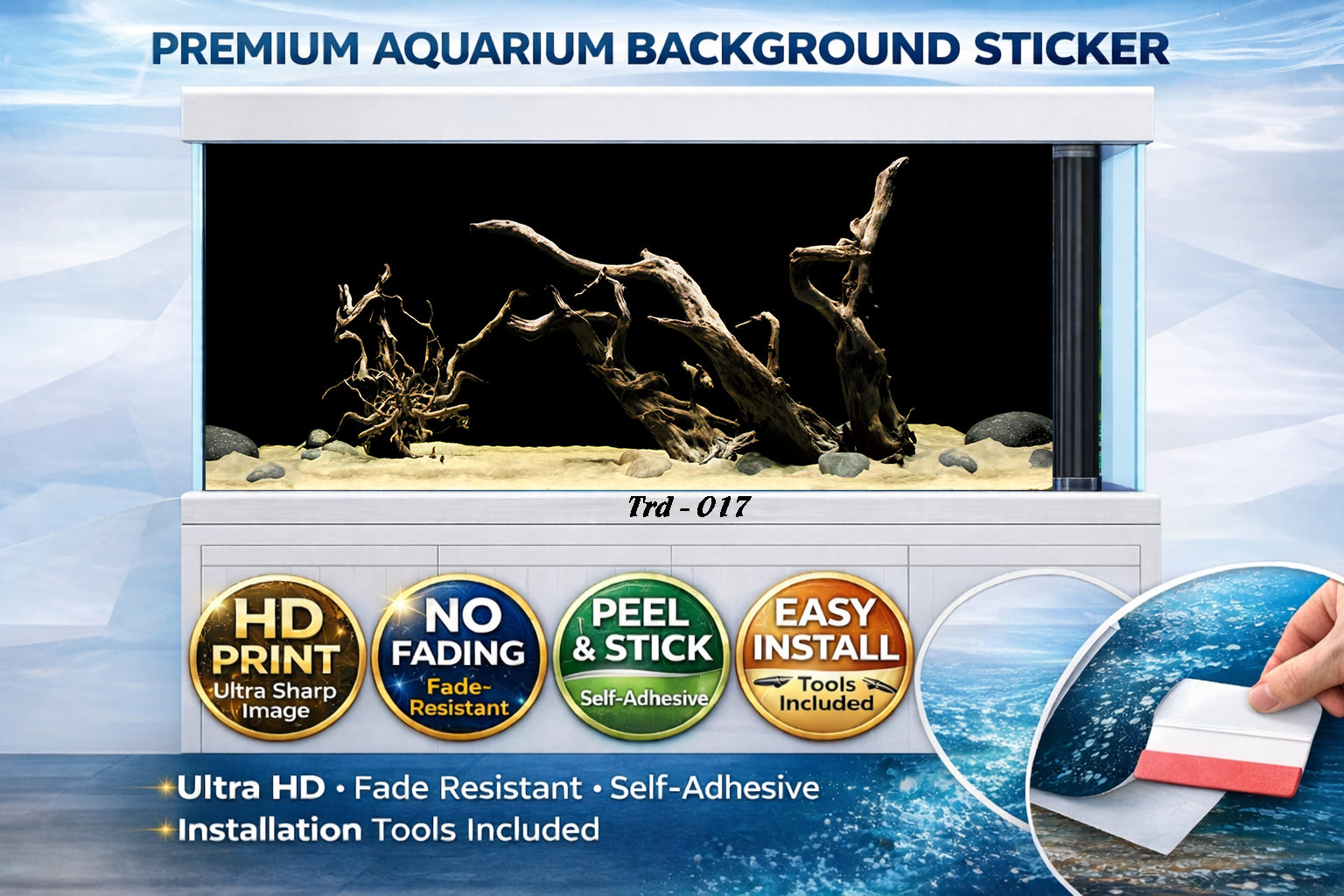 Ultra HD 3D Driftwood Aquarium Background – Black Minimal Fish Tank Sticker, Easy Install - Aquarium Backround Trung3D