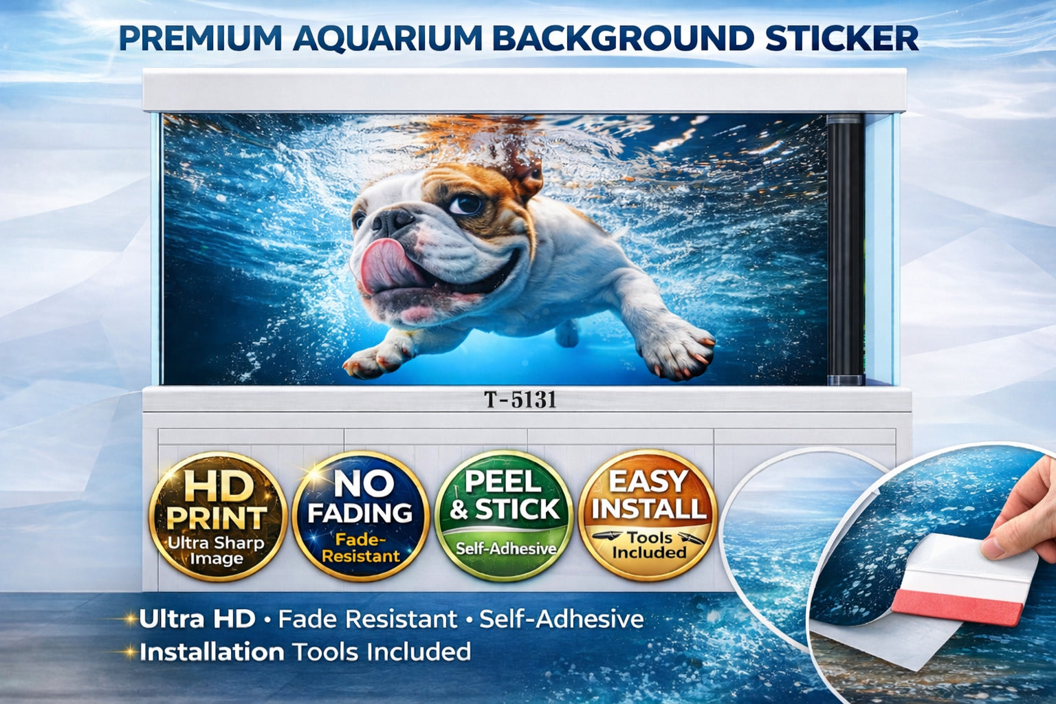 Premium Aquarium Background Sticker – Joyful Bulldog - Aquarium Backround Trung3D
