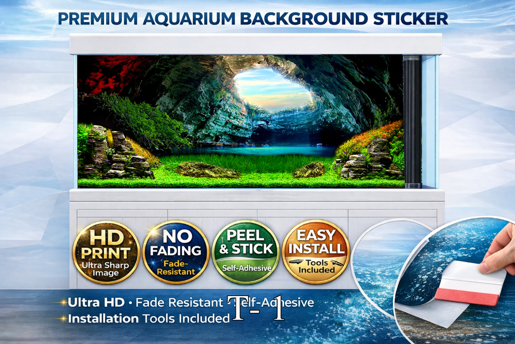 Ultrahd cave aquarium background decal from Aquarium Backround Trung3D, peel and stick fish tank wallpaper decor with realistic underwater cave scene.