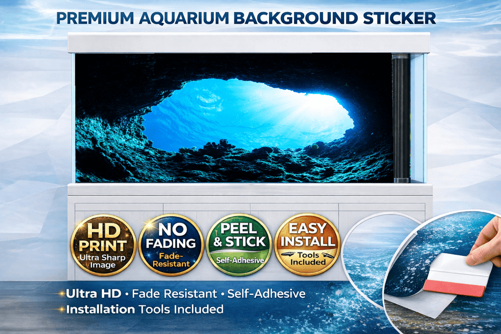 Deep Sea Cave aquarium background decal by Aquarium Backround Trung3D featuring vibrant underwater ocean scene for fish tanks.