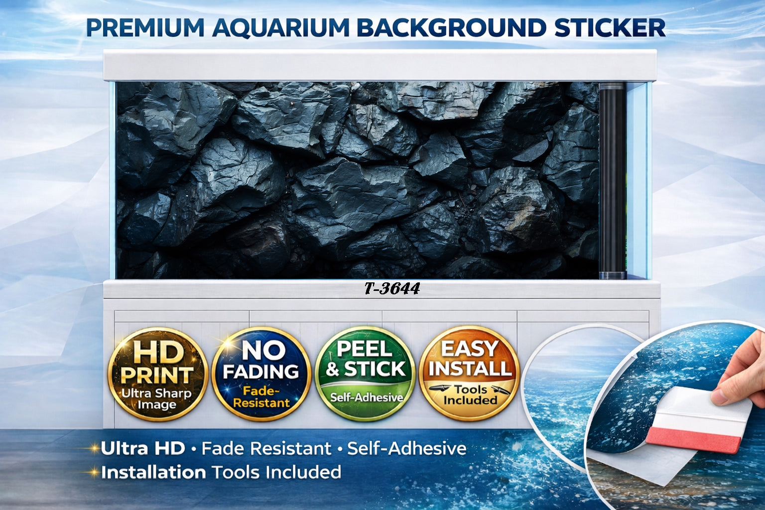 Ultra HD stacked rock aquarium background sticker decal for fish tanks by Aquarium Background Trung3D.