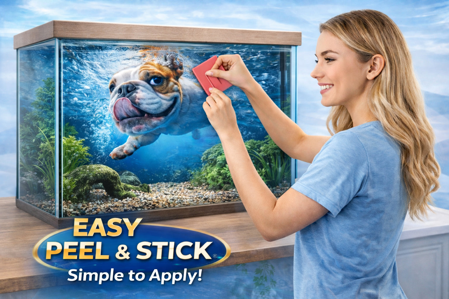 Premium Aquarium Background Sticker – Joyful Bulldog - Aquarium Backround Trung3D