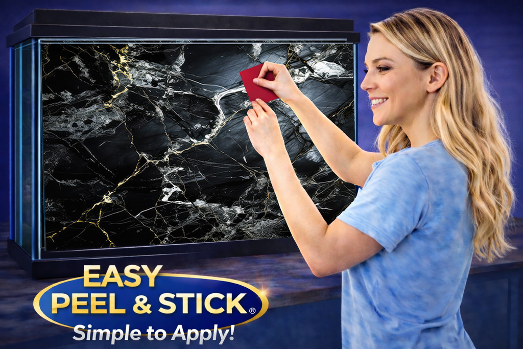 Realistic black marble stone aquarium background decal for fish tanks by Aquarium Background Trung3D.