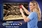 Natural sandstone rock cliff aquarium background sticker for fish tanks, featuring ultra HD detail and self-adhesive design.