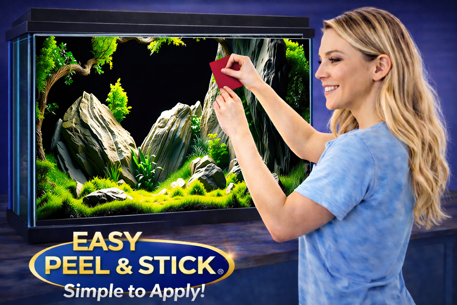 Lush Forest Rock aquarium background sticker by Trung3D, featuring ultra HD detail for a vibrant fish tank backdrop.