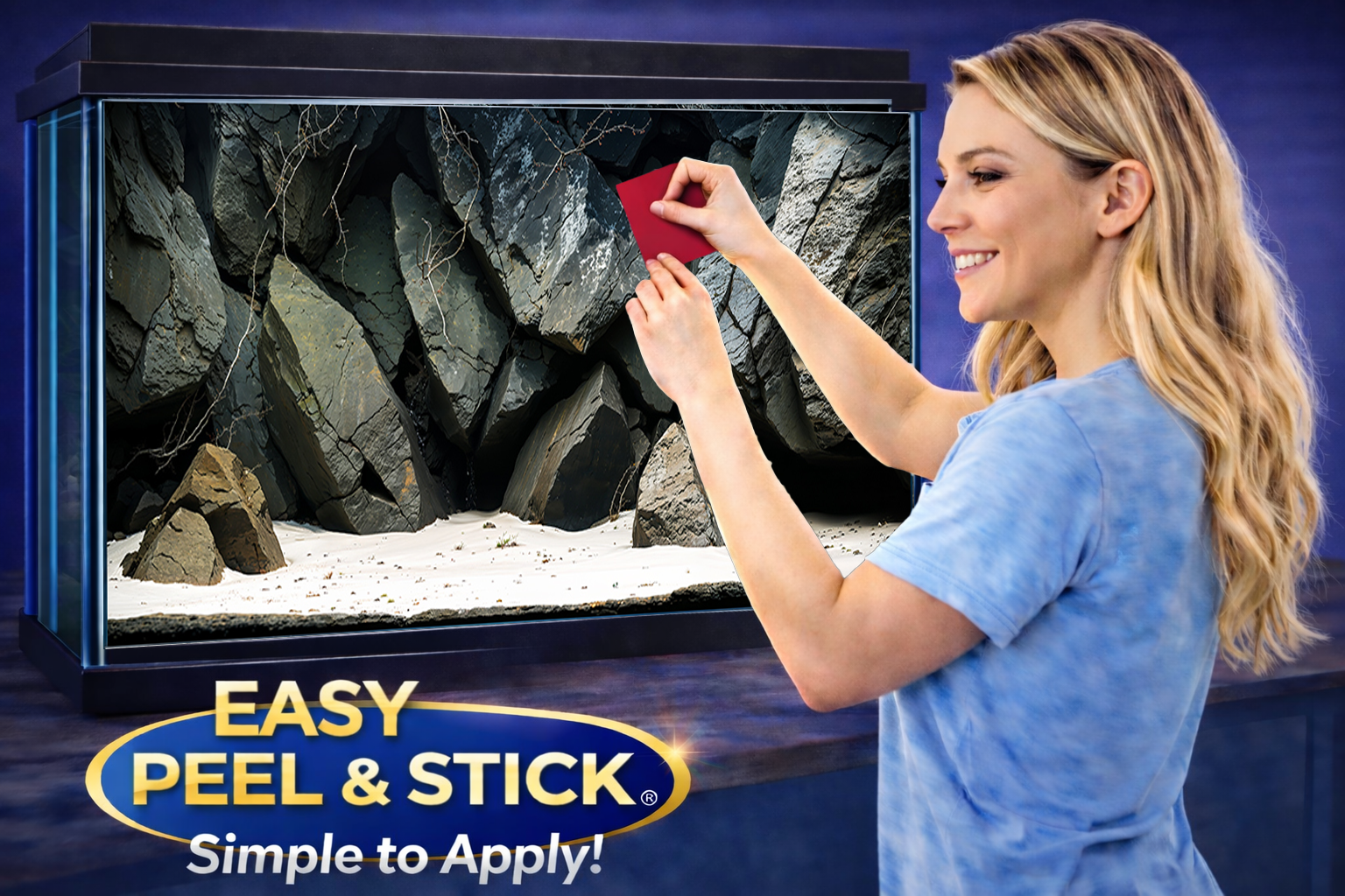 Natural rock cliff aquarium background sticker by Aquarium Background Trung3D for fish tank decor.