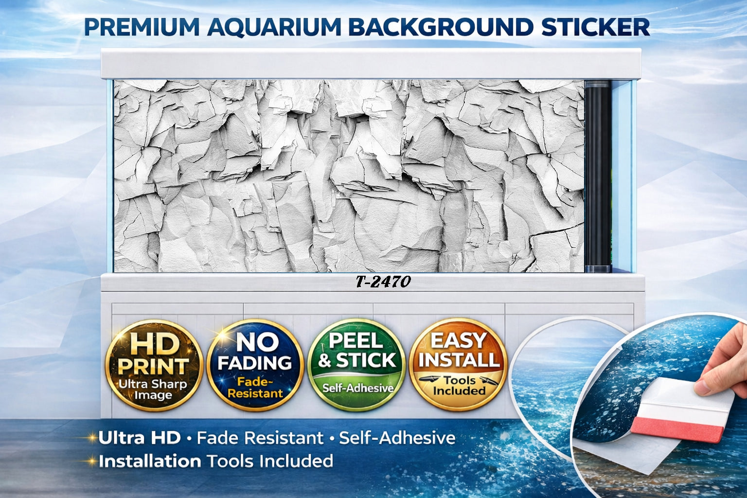 Natural rock cliff aquarium background sticker by Aquarium Background Trung3D for a realistic fish tank backdrop.