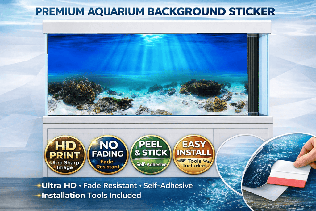 Coral Reef Aquarium Background Sticker by Aquarium Backround Trung3D showing detailed ocean floor scene for fish tanks.