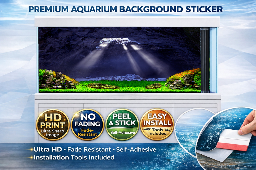 Sunbeam Cave aquarium background decal by Aquarium Backround Trung3D showing vibrant underwater cave scene for fish tanks