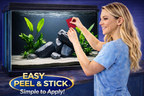 Realistic stone and plant aquascape decal for fish tank by Aquarium Background Trung3D, showcasing vibrant nature design.