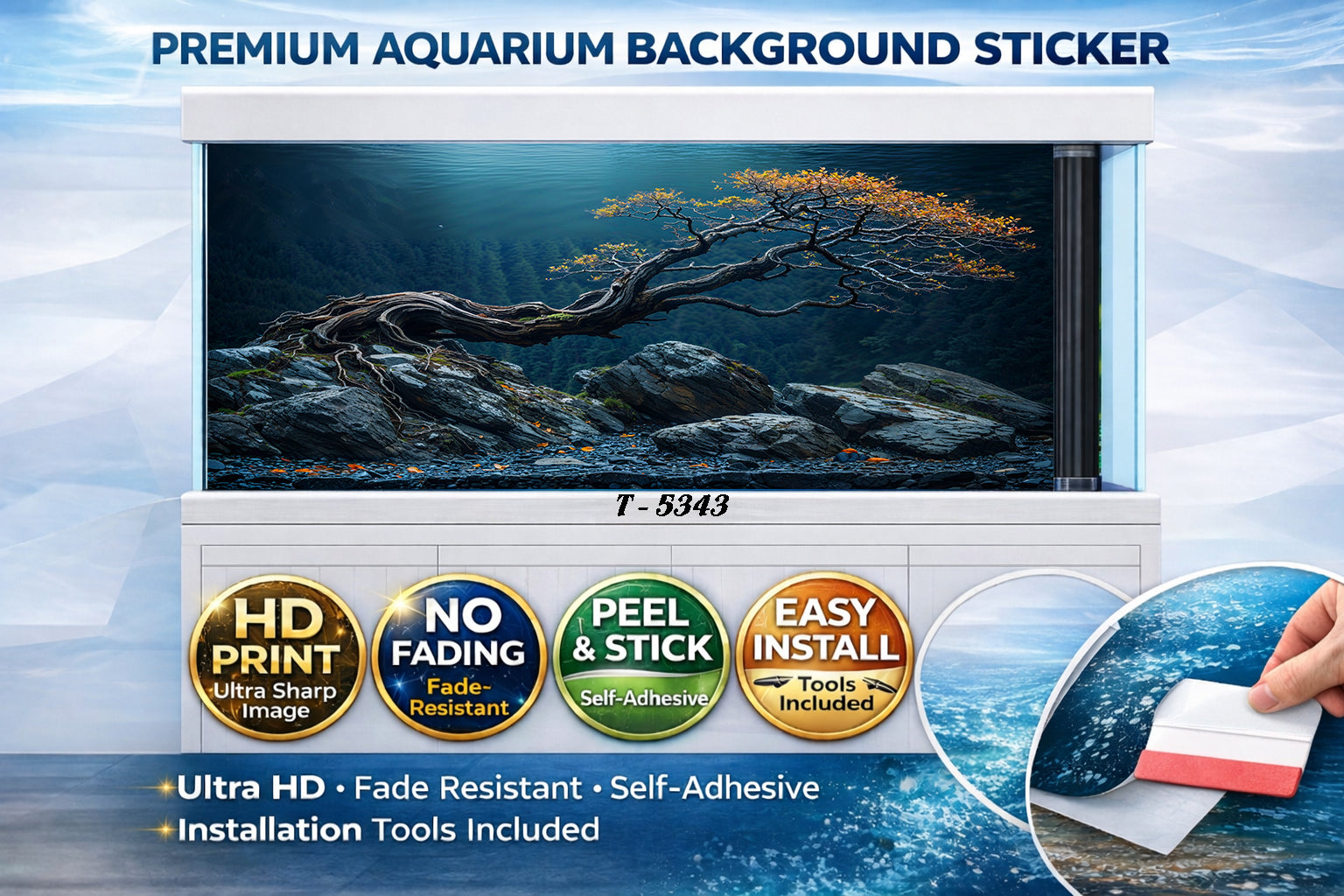 Ultra HD Bonsai Cliff aquascape aquarium background sticker for fish tanks, featuring a vibrant and detailed natural design.