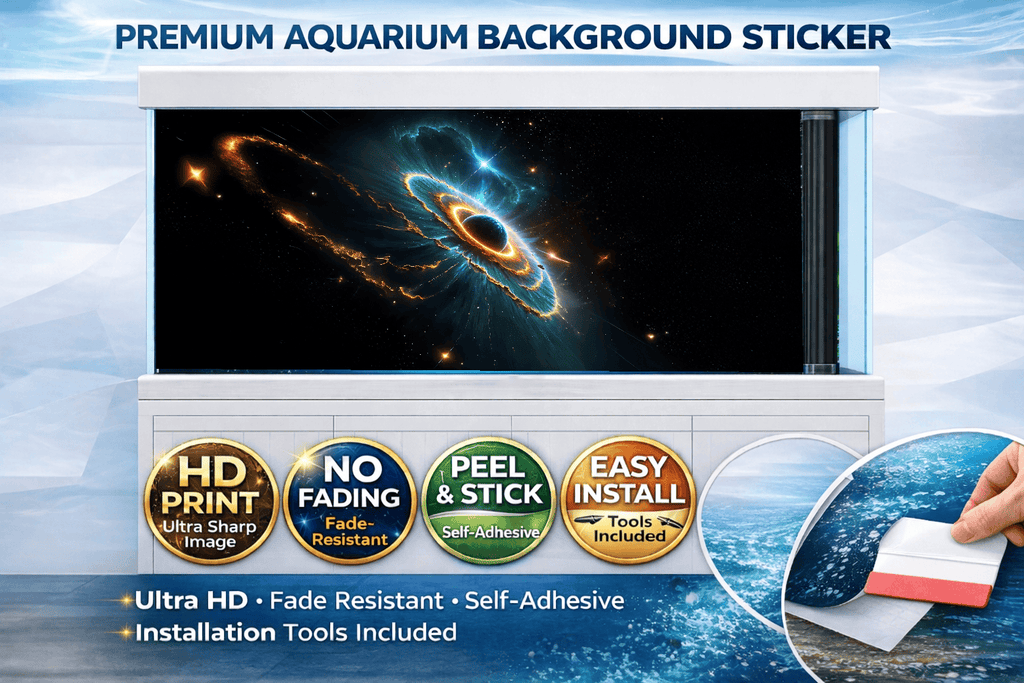 Cosmic Ring Aquarium Background Sticker featuring an ultra HD galaxy design for fish tanks by Aquarium Background Trung3D.