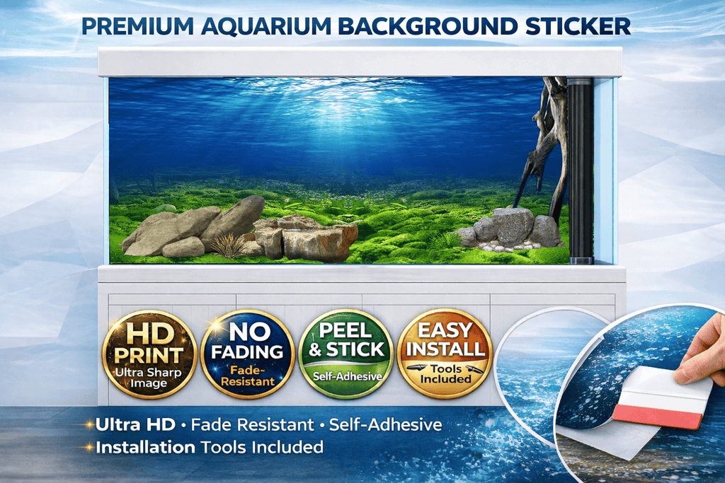 Green Aquarium Background Sticker by Aquarium Backround Trung3D, featuring ultra HD underwater nature scene for fish tank decor.