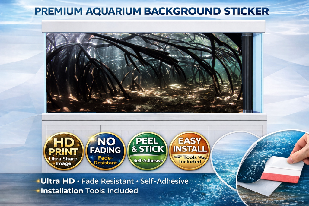 Ultra HD Moonlight Ocean Aquarium background decal by Aquarium Backround Trung3D, showing vibrant underwater scenery for fish tanks.