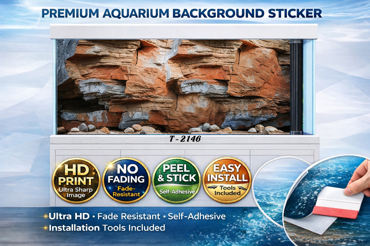 Natural sandstone canyon aquarium background sticker by Trung3D, ultra HD self-adhesive fish tank backdrop.