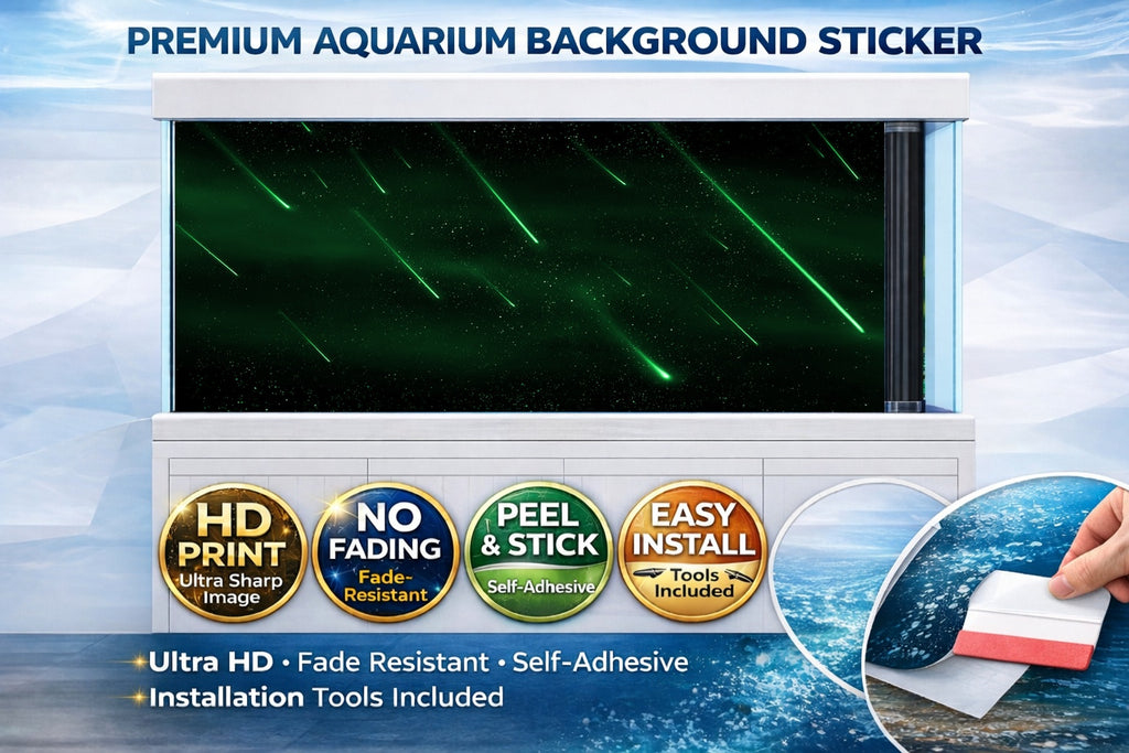 Starry Night Aquarium Background decal by Aquarium Backround Trung3D, featuring a black sky with 3D starry night design for fish tanks.