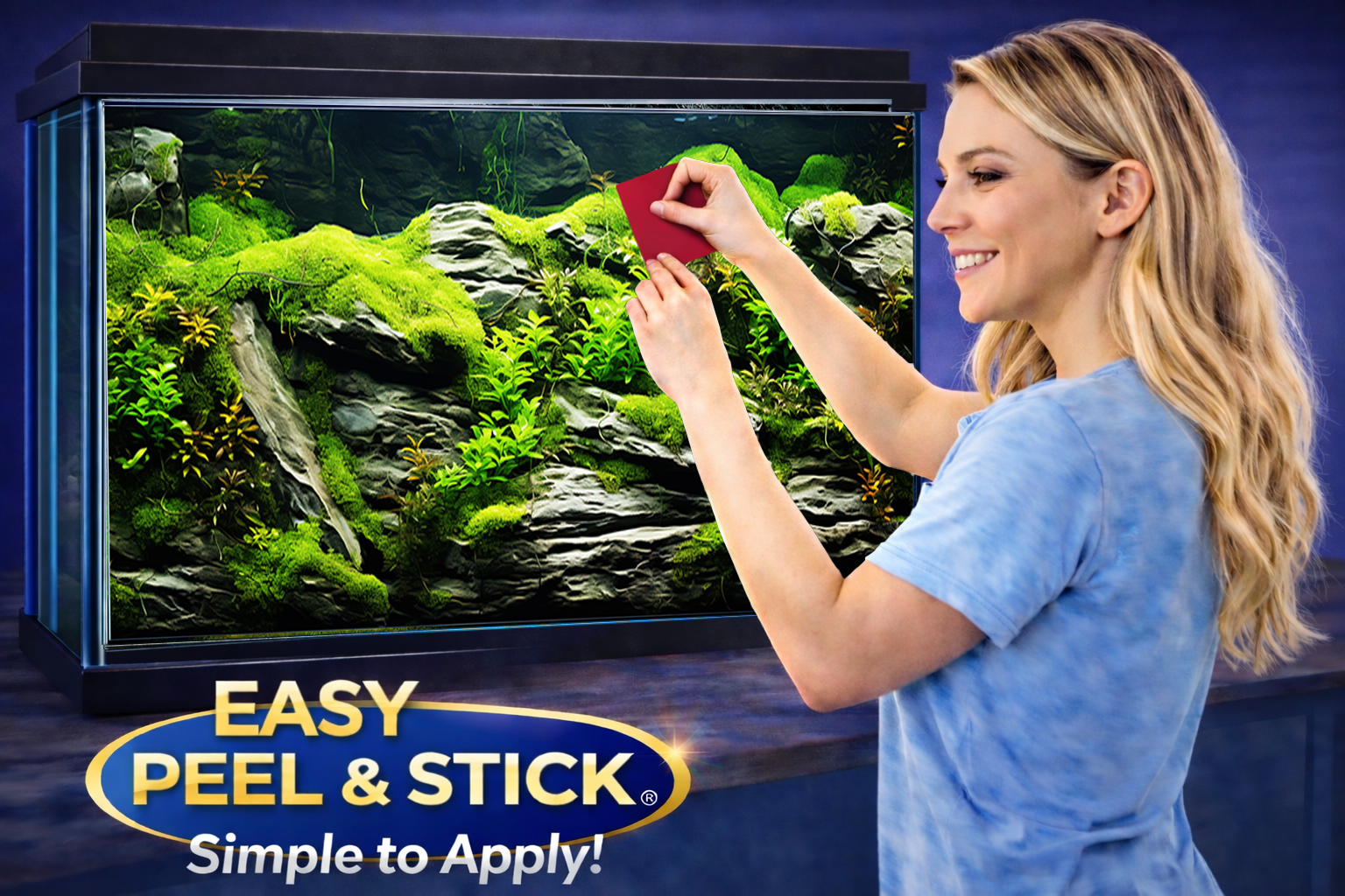 Moss covered rock aquarium background sticker for fish tank, featuring ultra HD detail by Aquarium Background Trung3D.