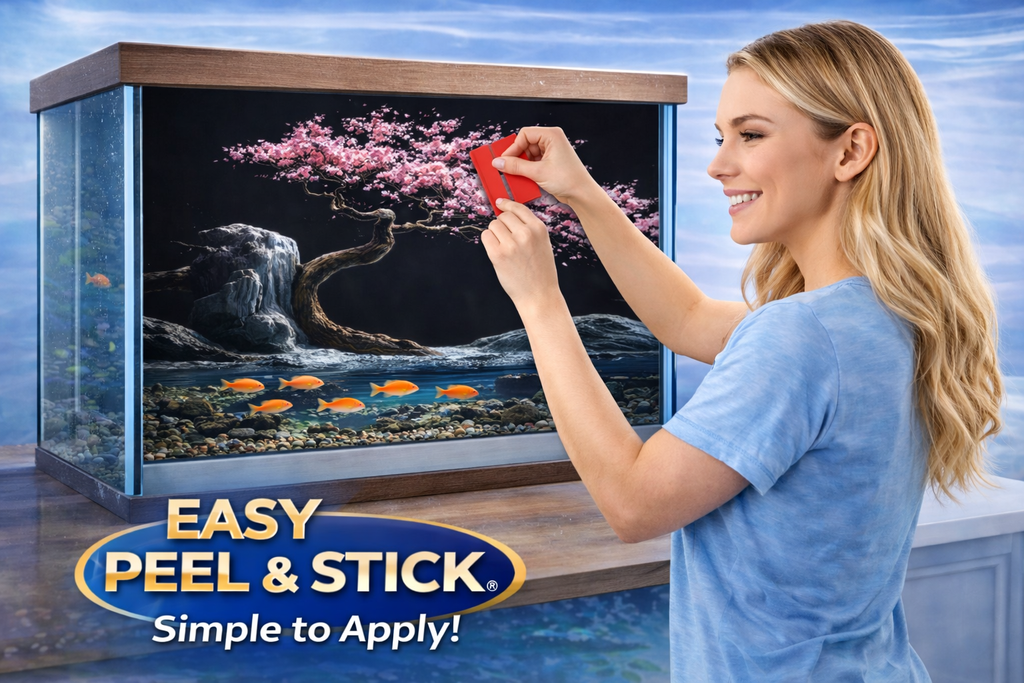 Aquarium Background Sticker – Cherry Blossom Tree with Fish - Aquarium Backround Trung3D