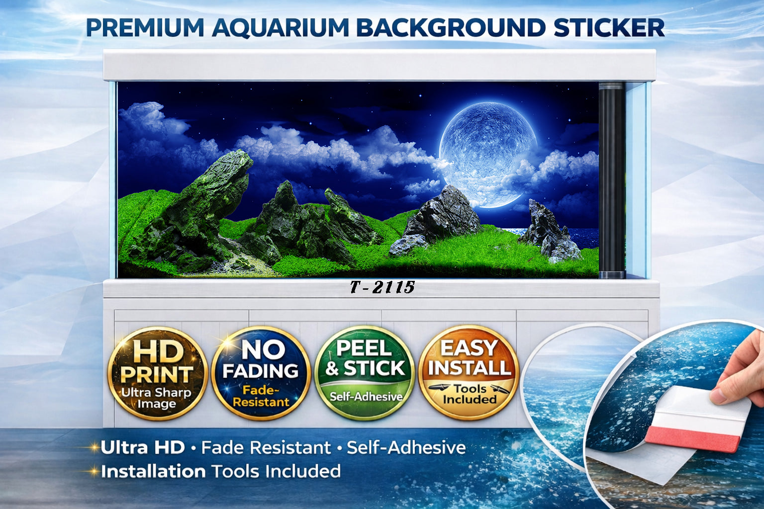 Ultra HD self-adhesive Moonlight Fantasy landscape aquarium background decal for fish tanks by Aquarium Background Trung3D.